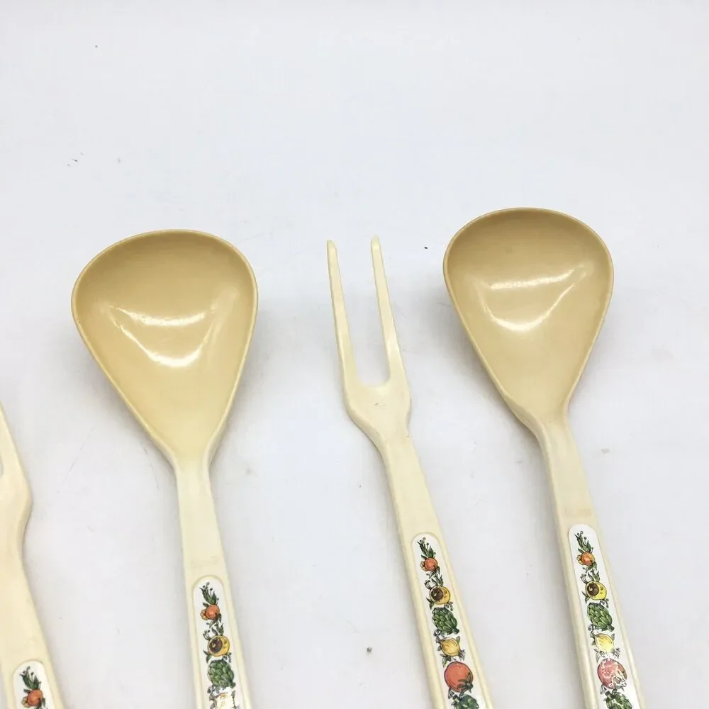 4 Vtg Spice of Life Ekco Nylon 11 inch Kitchen Spoon Fork Vegetable Pattern READ